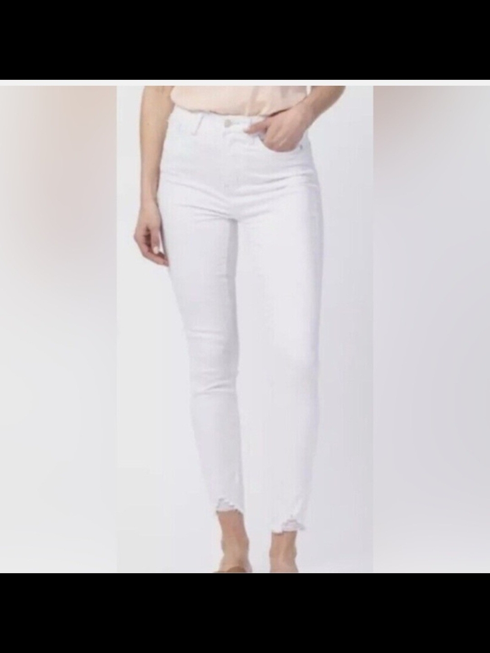 Judy Blue White High-Rise Skinny Jeans with Frayed Ankles